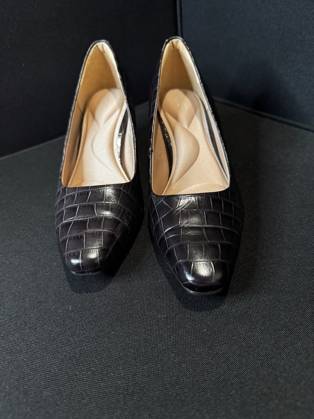 Rockport Total Motion Black Croc Embossed Pointed Toe Pumps Heels Size 8.5